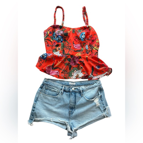 Good American Distressed cut off Denim Jean Shorts Size 10 - Picture 1 of 6